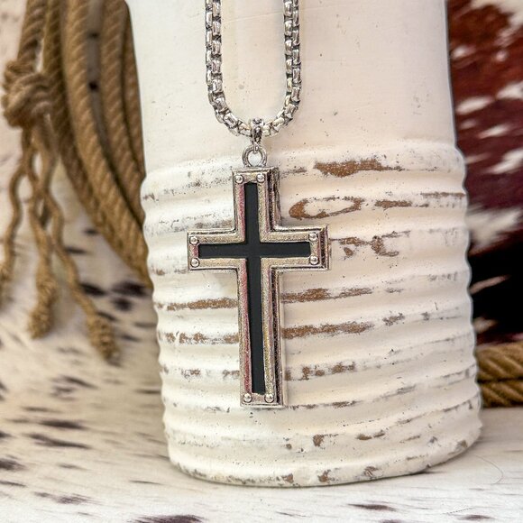 NEW *CLEARANCE* Justin Reversible Stainless Steel Cross Western Pendant Men's - Picture 4 of 4